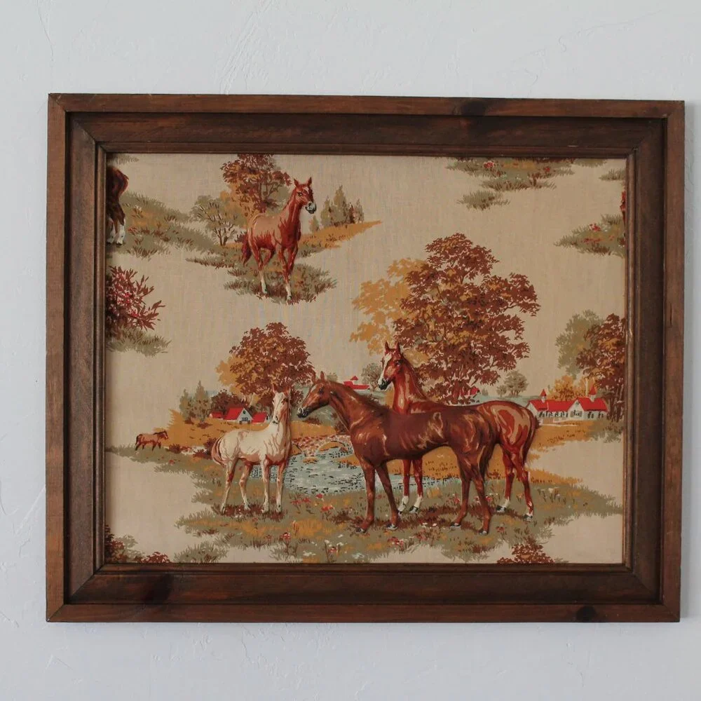 Vintage-Inspired Horses Wall Art Print in Brown and Tan